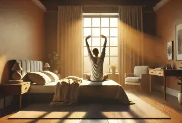 Image of a person stretching as they wake up with sunrise light – resisting sleep for spiritual health checks