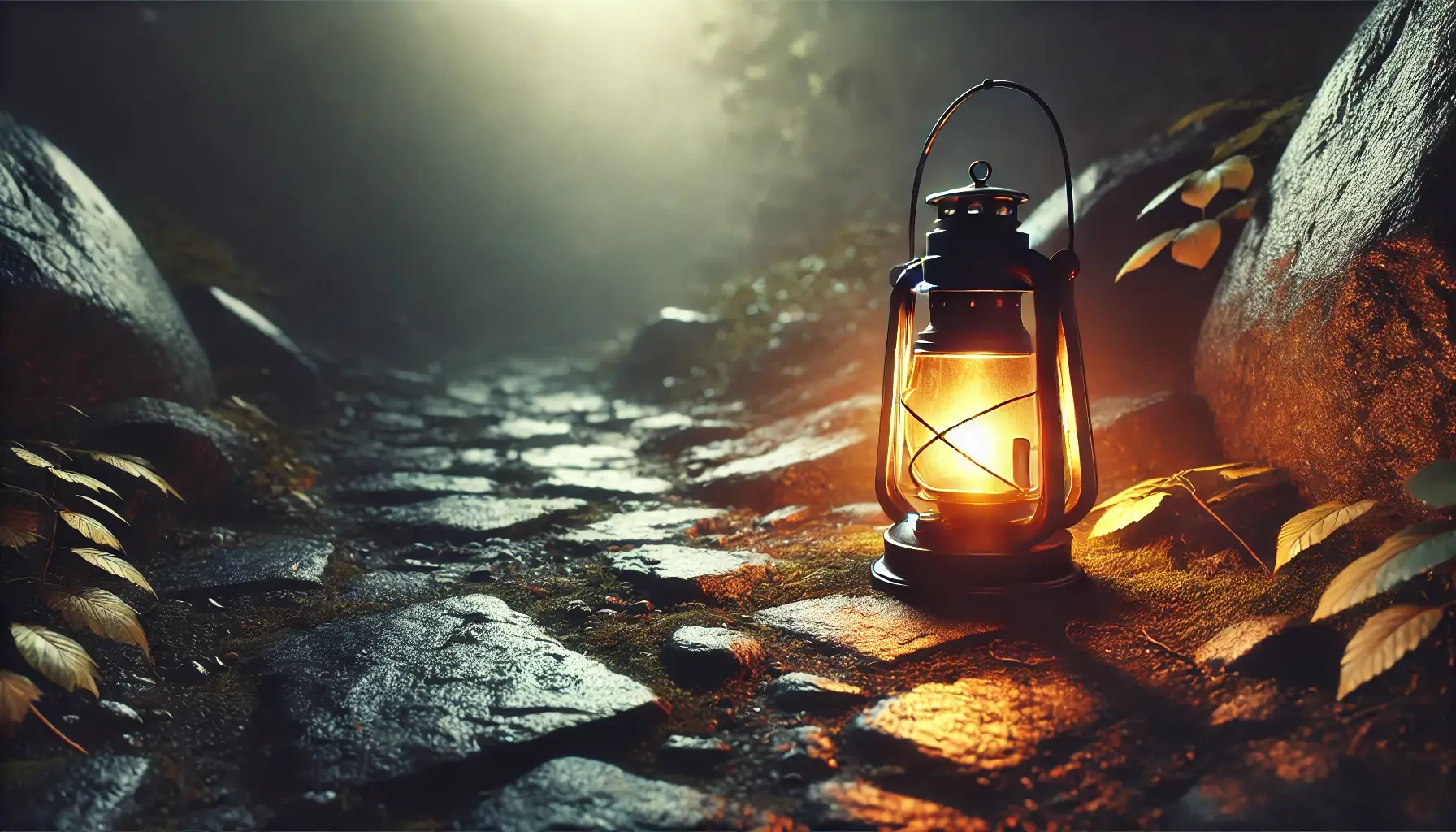 A glowing lantern lighting a dark path, symbolizing God’s guidance through fear and uncertainty.