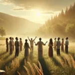 Group of people worshiping in nature (Joy in Worship and Connection)