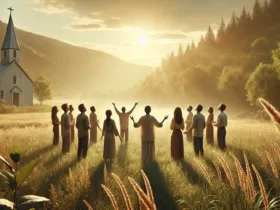 Group of people worshiping in nature (Joy in Worship and Connection)