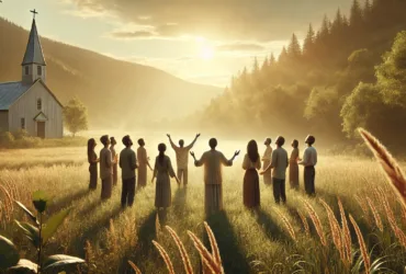 Group of people worshiping in nature (Joy in Worship and Connection)