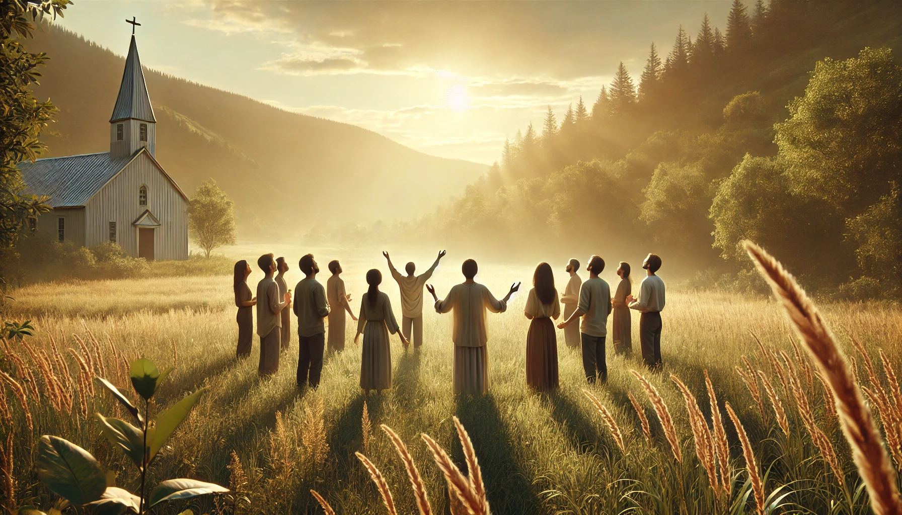 Group of people worshiping in nature (Joy in Worship and Connection)