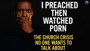 “A shocked Black man covers his mouth with his hand beside bold text that reads: ‘I Preached Then Watched Porn – The Church Crisis No One Wants to Talk About’.”