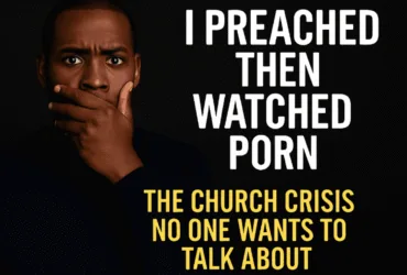 “A shocked Black man covers his mouth with his hand beside bold text that reads: ‘I Preached Then Watched Porn – The Church Crisis No One Wants to Talk About’.”