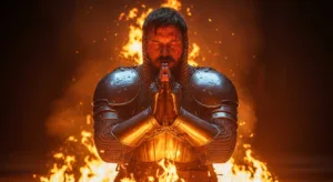alt:Prayer warrior protected by holy fire