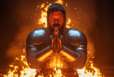 alt:Prayer warrior protected by holy fire