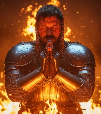 alt:Prayer warrior protected by holy fire