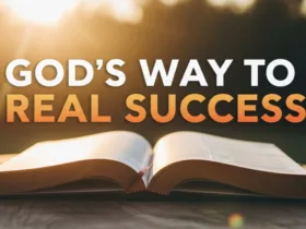 An open Bible with sunlight shining on it and the words ‘God’s Way to Real Success’ above, symbolizing spiritual guidance to divine success.