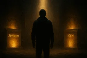 Hidden altars in your life represented by three glowing altars of approval, trauma and sin