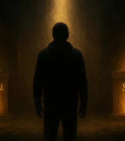Hidden altars in your life represented by three glowing altars of approval, trauma and sin