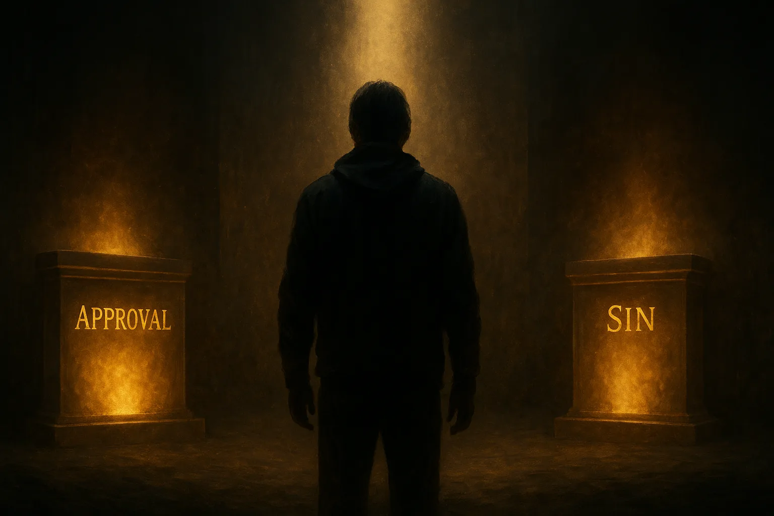 Hidden altars in your life represented by three glowing altars of approval, trauma and sin
