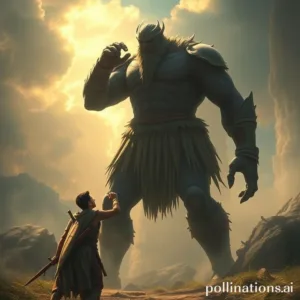 Killing the Giant faith overcome - young warrior facing towering opponent with faith