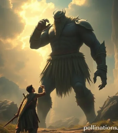 Killing the Giant faith overcome - young warrior facing towering opponent with faith