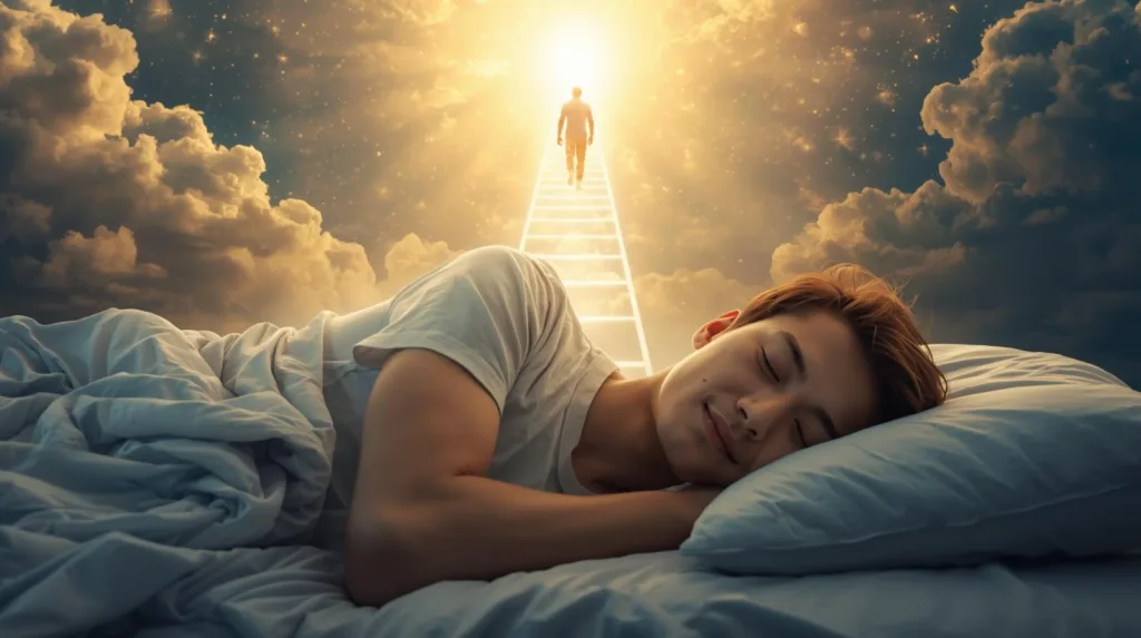 A tranquil night sky filled with stars and soft clouds forming the shape of praying hands, symbolizing divine communication in the quiet hours.