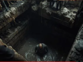 "Hands reaching down into darkness to rescue someone, representing redemption from a broken past"