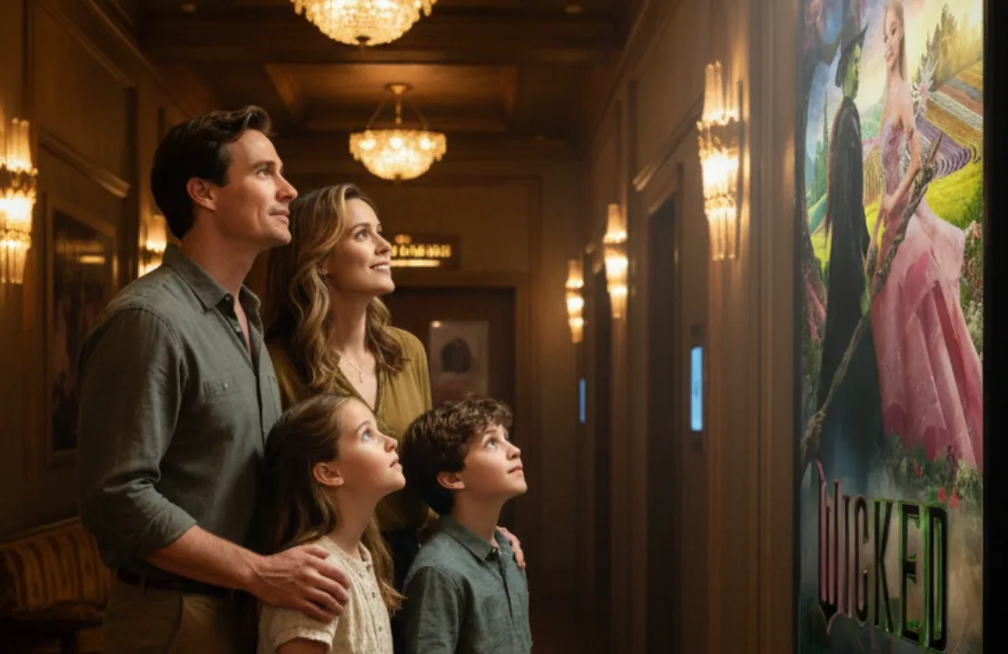 A Family looking at the movie poster at the cinema
