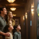 A Family looking at the movie poster at the cinema
