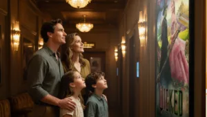 A Family looking at the movie poster at the cinema