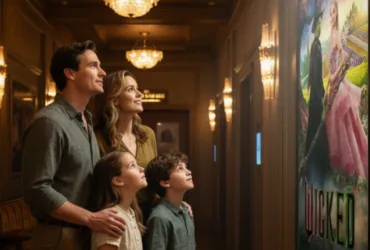 A Family looking at the movie poster at the cinema