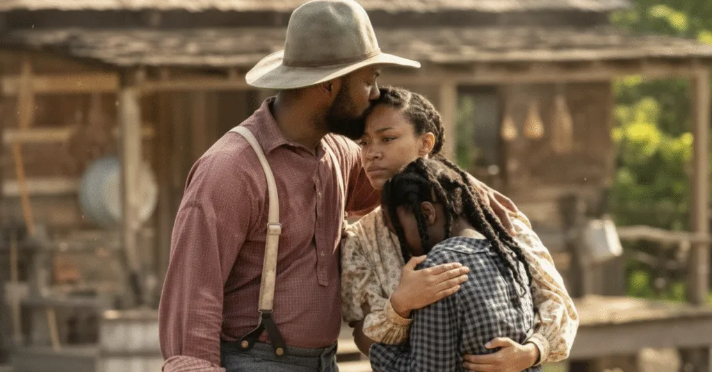 Scene from Sarah's Oil, an inspiring Christian faith movie showing family unity and perseverance