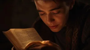 Top-down flat lay of a wooden desk with an open Bible showing Luke 14:28 highlighted, next to a simple handwritten 'Christmas Budget' notebook divided into three categories labeled 'Must-Do Costs' (with icons for food, bills, tithing), 'Joy Purchases' (family tradition heart, donation cross),