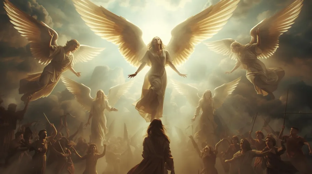 AN ANGEL TRYING TO HELP A WOMAN IN DANGER