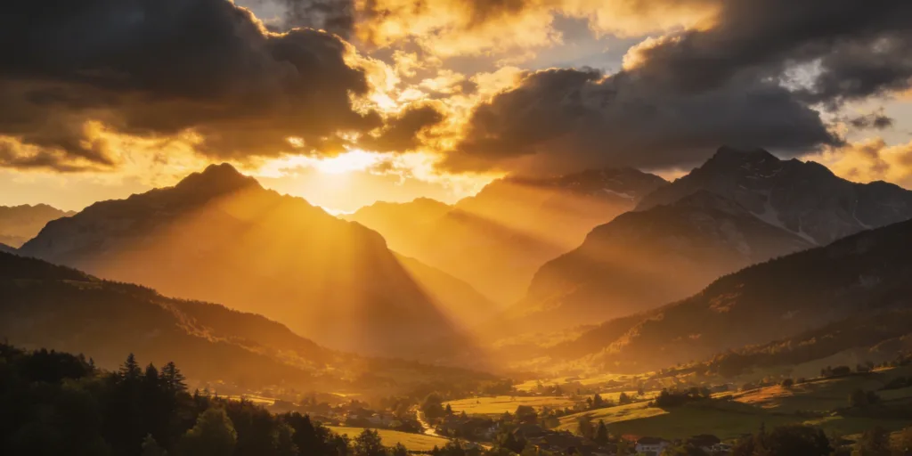 A sunrise breaking through clouds over mountains — symbolizing new beginnings and answered prayers