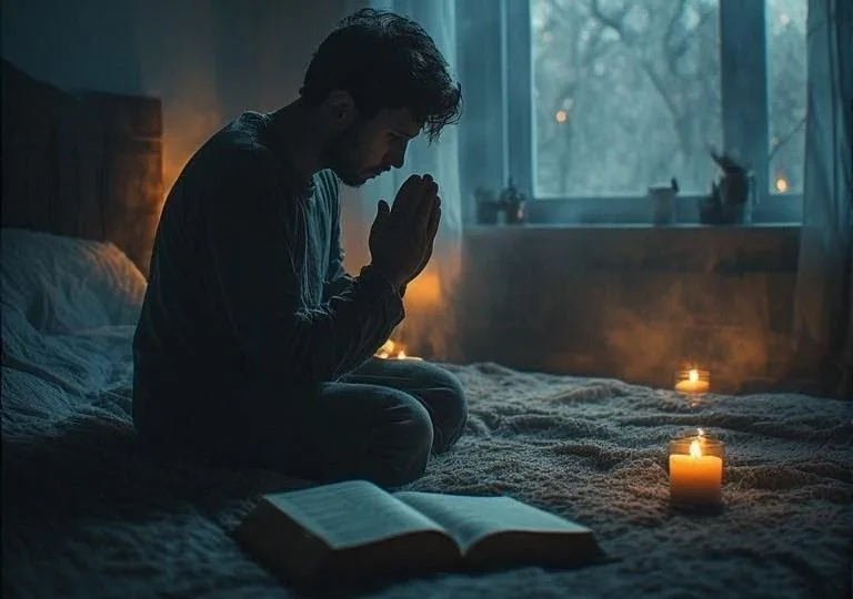 praying at 3 AM with candles
