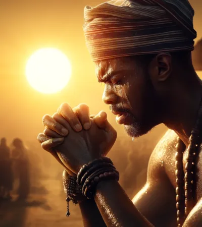 -A-cinematic-and-dramatic-thumbnail-depicting-a-photorealistic-Nigerian-Christian-Yoruba-man-praying-and-sweating-